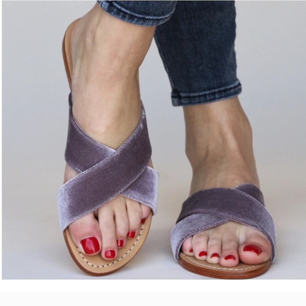 Anthropologie Mystique Velvet Slides Lilac Sandals 10 NEW
